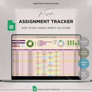 Assignment Tracker Template Spreadsheet, Homework Tracker Google Sheets, Task List, School Organizer Study Spreadsheet College Student