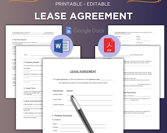 Bearbeitbare Mietvertragsvorlage. Druckbarer Mietvertrag. Wohnraumbenutzungsvertrag. Mietvertrag Vorlage. Google Docs, Word PDF