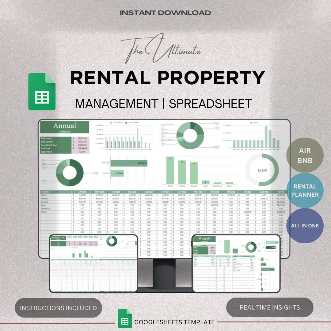 Rental Property Management Google Sheets Airbnb Income and Expense ...