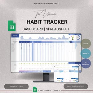 2025 Habit Tracker Spreadsheet Template for Google Sheets, Productivity Planner Spreadsheet, Daily Habit Tracker for ADHD, Goal Tracker