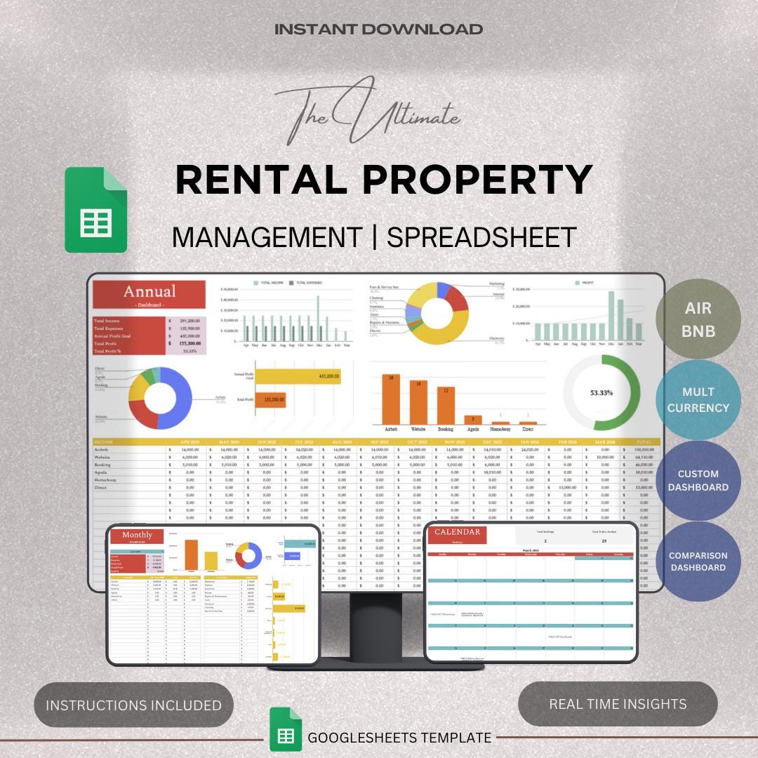 Rental Property Management Google Sheets Airbnb Income and Expense ...