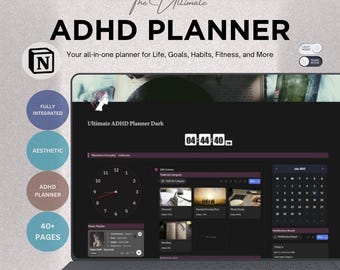 Modello Notion Planner ADHD Dashboard Notion Planner digitale ADHD Modelli Notion ADHD per adulti Pianificatore di concentrazione Produttività Pianificatore di cura di sé