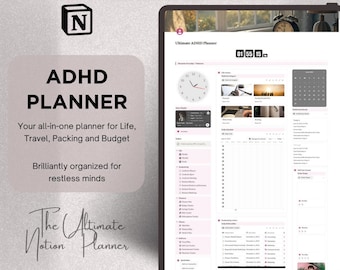 Modello Notion Planner ADHD Dashboard Notion Planner digitale ADHD Modelli Notion ADHD per adulti Pianificatore di concentrazione Produttività Pianificatore di cura di sé
