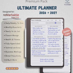 2026-2027 Ultimate Planner for reMarkable Paper Pro | 2000+ Hyperlinked Pages Digital Life & Productivity Planner PDF