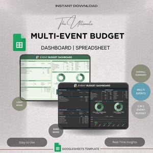 Event Budget Planner Spreadsheet Template | All in one | Multi Events Google Sheets | Best Event Planner | Dark and Light mode