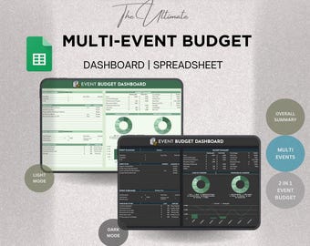 Event Budget Planner Spreadsheet Template | All in one | Multi Events Google Sheets | Best Event Planner | Dark and Light mode