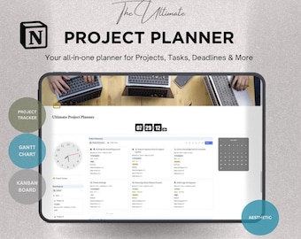 All-in-One Notion Project Management Dashboard | Project Tracker, Task Tracker & Kanban Board | Gantt | All-in-One Business Notion Template