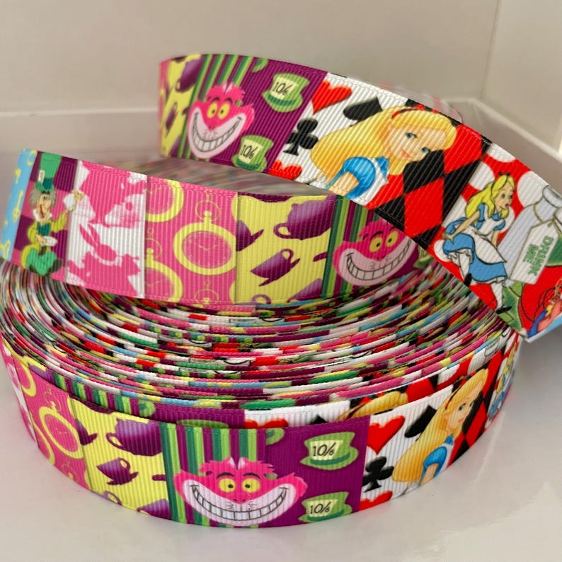 Alice Ribbons Alice in Wonderland Character Grosgrain Ribbon by the Yard - Etsy