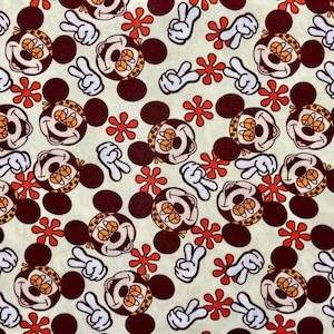 Tessuto in policotone Mickey e Minnie Peace Hippie