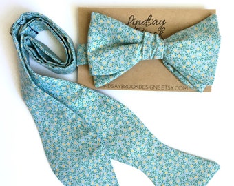 Floral bow ties for men - Floral bow ties - self tie bow tie - Cotton bowtie - mint green bow tie