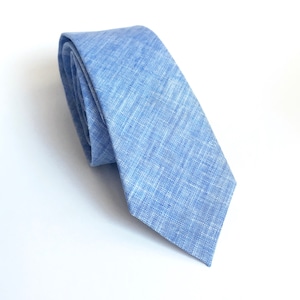 Linen neck tie, Linen tie for men, blue linen tie, skinny ties, blue skinny tie, custom wedding ties, blue neckties, groomsmen gift image 1