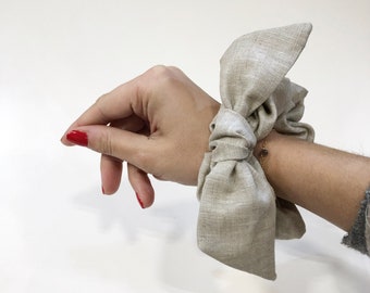 Linen scrunchie - linen bow scrunchie - natural linen hair tie