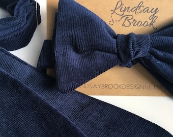 Navy Blue Bow Tie - Corduroy bow tie - Self Tie Bow tie