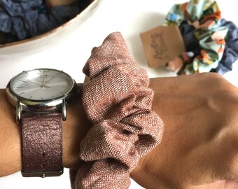 Linen Scrunchie - Burnt Orange Scrunchie -  Scrunchies for women - brown scrunchie