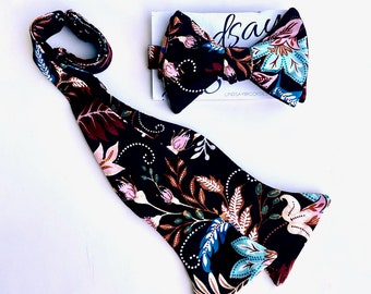 Black Floral Bow Tie - Black Bow Tie - Men's Floral Bow Tie