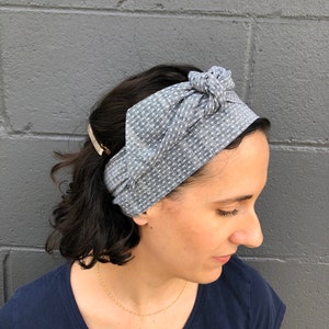 Chambray Headband - Polka Dot Headband - Polka Dot Hairband - Polka Dot Turban Wrap - Womens Headband - Cotton Head Scarf - Grey Hair Scarf