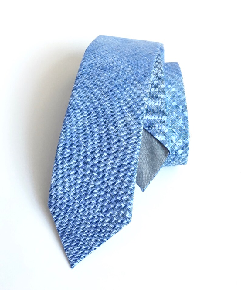 Linen neck tie, Linen tie for men, blue linen tie, skinny ties, blue skinny tie, custom wedding ties, blue neckties, groomsmen gift image 2