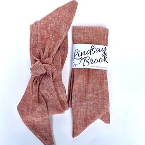 Linen hair scarf - burnt orange hair scarf - brown headband - linen headband - long linen hair scarf