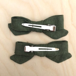 Olive green bows green linen bow linen hair bow image 3