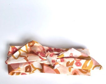 Peach hair scarf - Floral hair scarf - Flowers headband