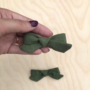 Olive green bows green linen bow linen hair bow image 4