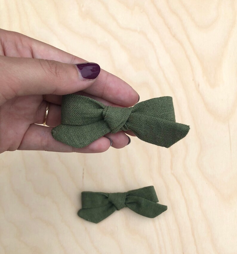 Olive green bows green linen bow linen hair bow image 4