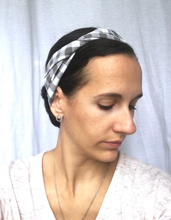 Plaid Hair Scarf Grey Hair Scarf Buffalo Plaid Headband Gingham Headband