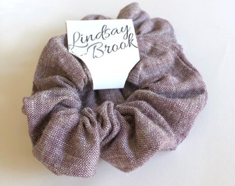 Purple Linen Scrunchie - Eggplant Linen - Linen Hair Tie - Purple scrunchie