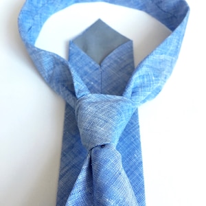 Linen neck tie, Linen tie for men, blue linen tie, skinny ties, blue skinny tie, custom wedding ties, blue neckties, groomsmen gift image 7