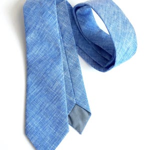 Linen neck tie, Linen tie for men, blue linen tie, skinny ties, blue skinny tie, custom wedding ties, blue neckties, groomsmen gift image 4