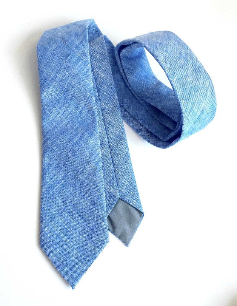 Linen neck tie, Linen tie for men, blue linen tie, skinny ties, blue skinny tie, custom wedding ties, blue neckties, groomsmen gift image 4