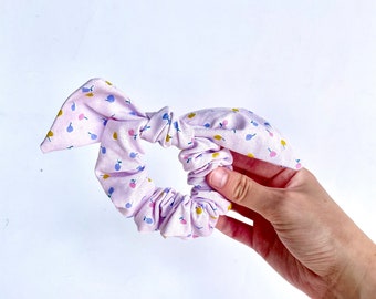 Purple Bow Scrunchie - Cotton Scrunchie - Cute Bow Scrunchie