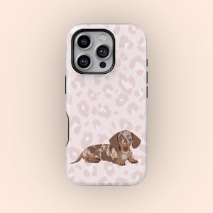 Taxtelefonskal, rosa gepard leopardmönster Weinerhund estetiskt fodral för iPhone 17 16 15 14 13 12 11 Pro Max, Samsung S25 S24 S23 S22