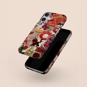 May include: A phone case with a colorful strawberry-themed design. The case features a collage of strawberries, cherries, and other fruit illustrations, along with the text "Always Sweet &". The case is shown with a black phone.