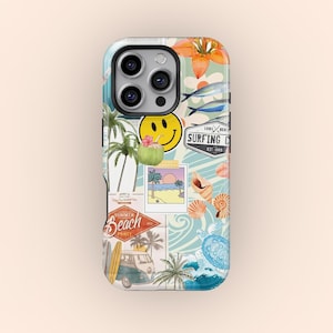 Good Vibes Picture Collage Phone Case, Summer Sea Beach Blue Collage Phone Case, iPhone 16 15 14 13 12 11 Pro Max, Samsung S25 S24 S23 Ultra