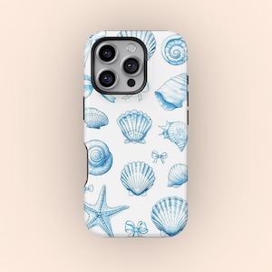 Coastal Seashells Nautical Beach Phone Case, Beachy Tropical Phone Case, iPhone 16 15 14 13 12 Pro Max, Samsung Galaxy S25 S24 S23 S22 Ultra
