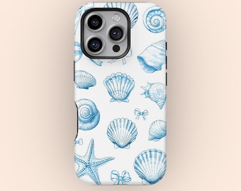 Coastal Seashells Nautical Beach Phone Case, Beachy Tropical Phone Case, iPhone 17 16 15 14 13 Pro Max, Samsung Galaxy S25 S24 S23 S22 Ultra