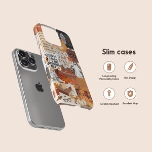 May include: A phone case with a collage of fall-themed images, including pumpkins, leaves, and text that says "I'm a fall kind of girl". The case is designed to fit a smartphone and has a slim profile.