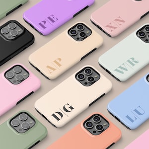 Gepersonaliseerde monogram initiaal telefoonhoesje, iPhone 16 15 14 13 12 11 X XS 8 Max Pro Plus Magsafe Samsung Galaxy S25 S24 S23 S22 S21 Ultra cadeau