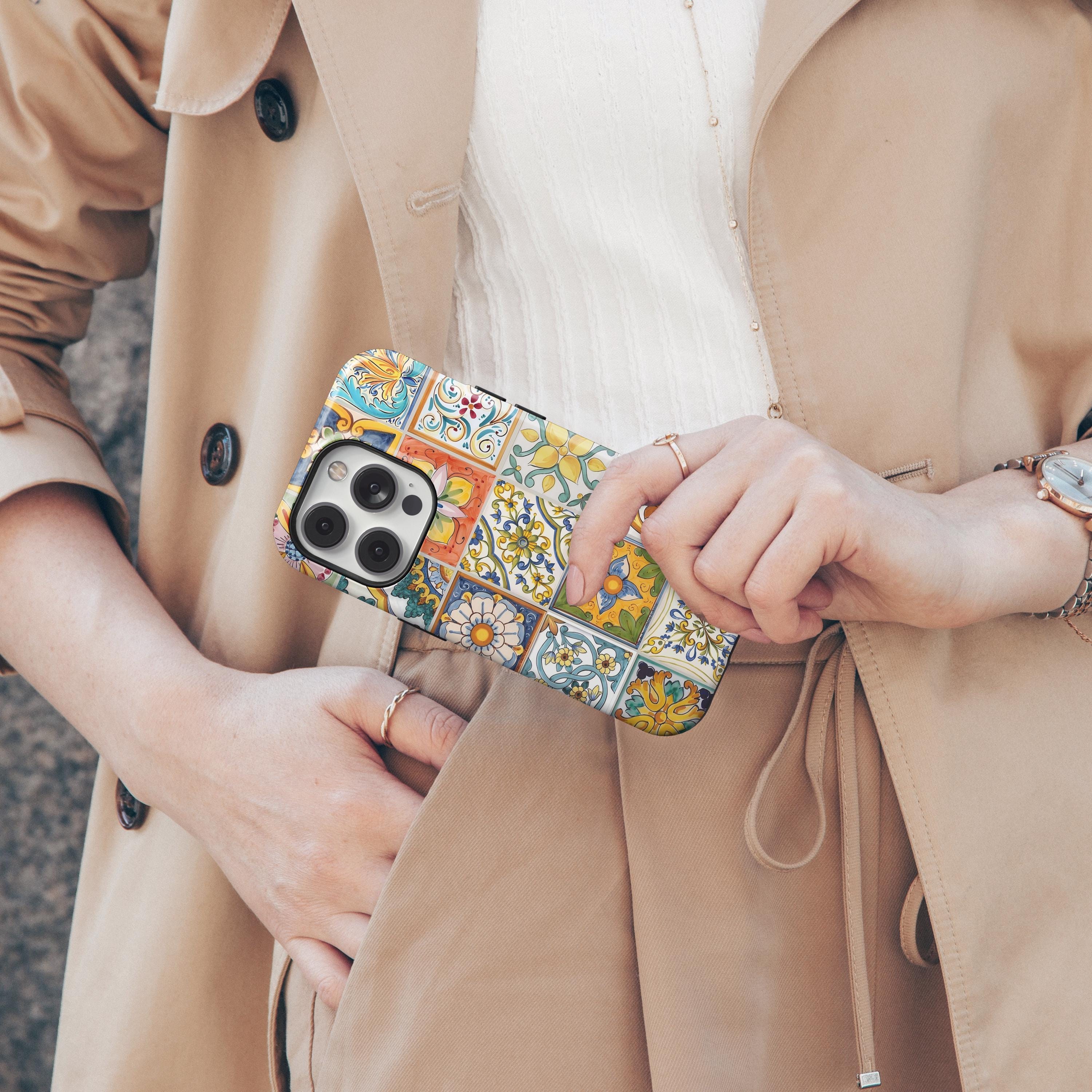 Tile Phone Case Vintage Floral Tile Phone Case, Retro Flower Mosaic Patchwork Cover for ...