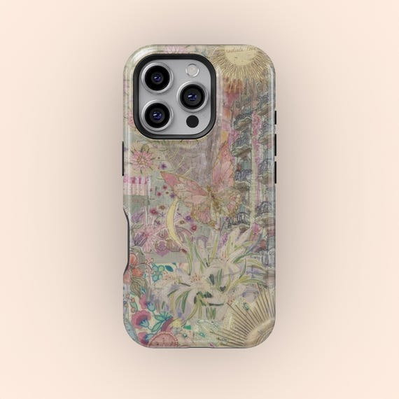 Dreamy Boho Collage Phone Case, 70s Retro Butterfly Floral Collage Phone Cover, iPhone 17 16 15 14 13 12 11 Pro Max, Samsung S25 S24 S23 S22