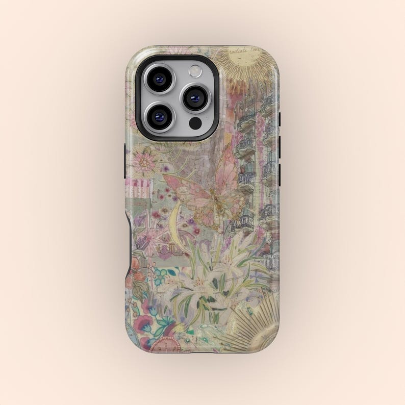 Dreamy Boho Collage Phone Case, 70s Retro Butterfly Floral Collage Phone Cover, iPhone 17 16 15 14 13 12 11 Pro Max, Samsung S25 S24 S23 S22 Ultra