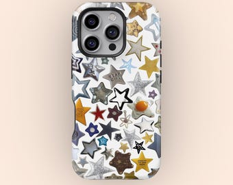 Star Sticker Collage Phone Case, Whimsical Aesthetic MagSafe Star Cover for iPhone 17 16 15 14 13 12 11 Pro Max, Samsung S25 S24 S23 Ultra