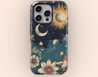 Stars Celestial Phone Case, Galaxy Moon & Sun Star Astrology Phone Cover for iPhone 17 16 15 14 13 12 11 Pro Max, Samsung S25 S24 S23 Ultra