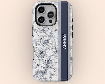 Funda personalizada con diseño de toile rosa para iPhone 17, 16, 15, 14 y 13. Funda personalizada con nombre para Samsung S23. Funda coqueta. Funda personalizada para iPhone.
