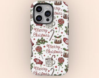 Merry Christmas Phone Case, Cute Christmas Decorations Case, Xmas Cookies Candy Pattern Cover for iPhone 17 16 15 14 13 12, Samsung S25 S24