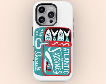 Fish phone case Retro Sardine cover Fishy Ocean Sea Animals Anchovy Phone Case for iPhone 17 16 15 14 13 12 Pro Max, Samsung Galaxy S25 S24