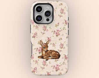 Cute Deer Phone Case, Girly Phone Cases, Cute Floral Wildflower Phone Cover for iPhone 17 16 15 14 13 12 11 Pro Max, Samsung S25 S24 Ultra