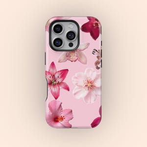 Étui pour portable rose lis tigrée en fleurs, fleurs d'été, coque minimaliste, iPhone 16 15 14 13 12 Pro Max, Samsung Galaxy S25 S24 S23 S22 Ultra