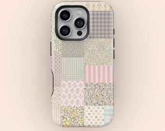 Quilt Patchwork Floral Phone Case, Cottagecore Aesthetic MagSafe Tough Cover for iPhone 17 16 15 14 13 12 11 Pro Max, Samsung S25 S24 S23